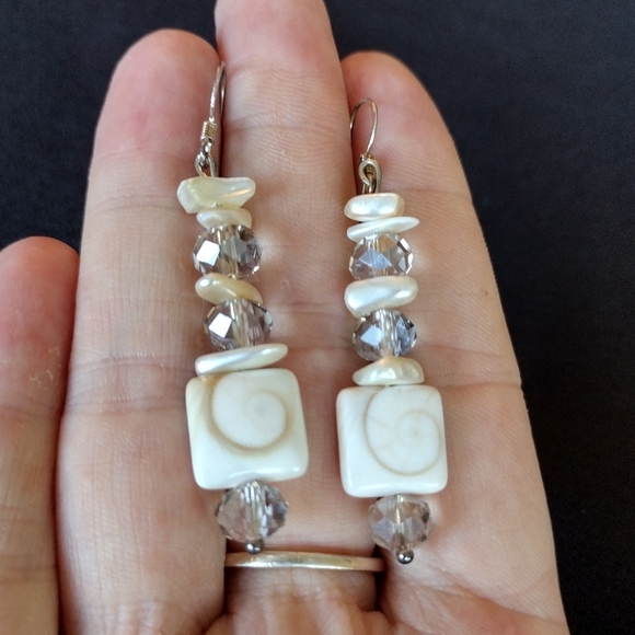 Jewelry - Shell Mother Of Pearl Smokey Quartz Earrings